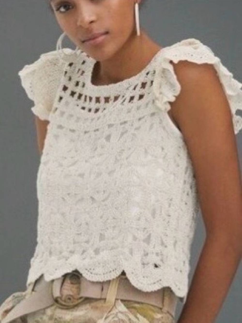 Bishop + Young Crochet Top Cream Scalloped Boho Cottagecore Festival L